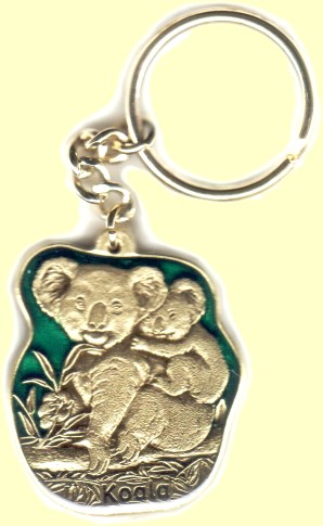 Cast metal chain key ring - koala bear with baby koala