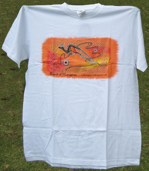 White t-shirt with Aboriginal design