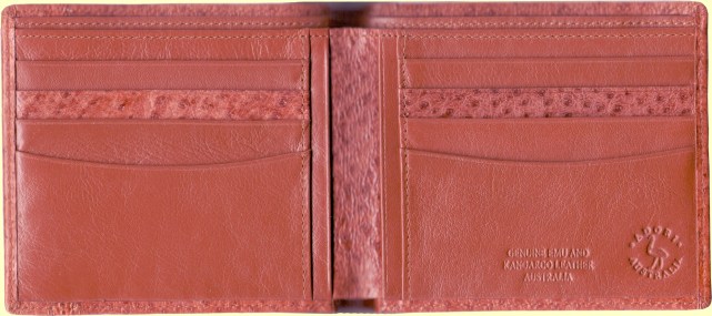Emu leather credit card wallet inner features