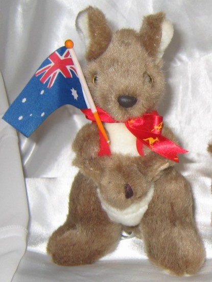 kangaroo soft toy with Australian flag and Joey