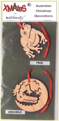 frog and crocodile Christmas tree decorations