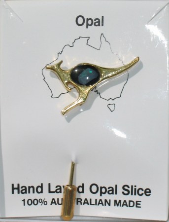 Kangaroo hat, tie and lapel pins with Australian opal chips